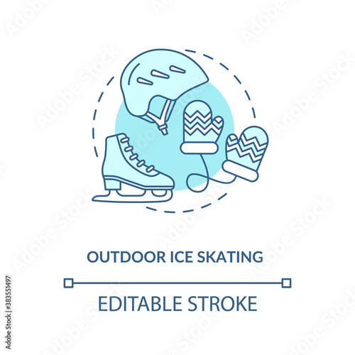 Outdoor ice skating concept icon. Winter outdoor activity idea thin line illustration. Seasonal pastime. Ice-skating sport and ice show. Vector isolated outline RGB color drawing. Editable stroke