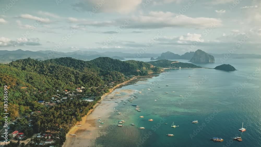 Tropic Philippines cityscape at ocean bay harbor aerial view. Boats ...