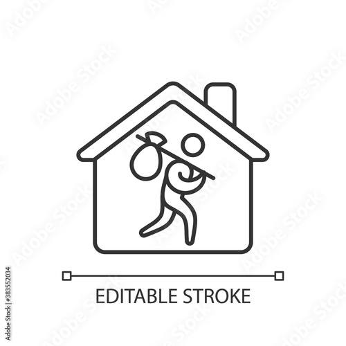 Refugee shelter linear icon. Temporary tent accommodation. Transitional shelter. Tent city. Thin line customizable illustration. Contour symbol. Vector isolated outline drawing. Editable stroke