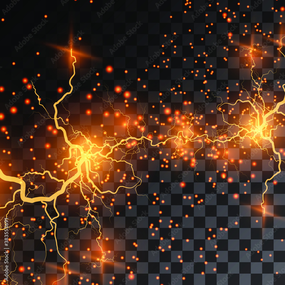 Lightning flash light thunder sparks on a transparent background.Fire ...