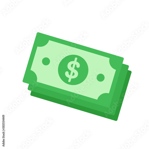 Simple green dollar bills Money spending ideas Isolated on white background.