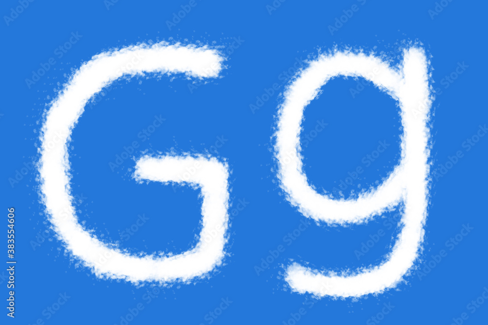 Cloud G alphabet shape on blue background Cloud G alphabet shape on blue background