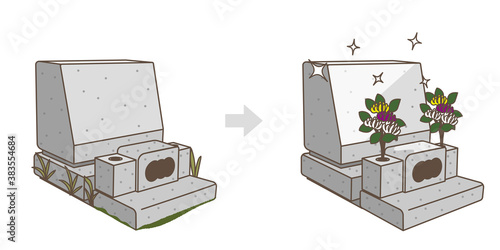 墓石のクリーニング　ビフォアアフター