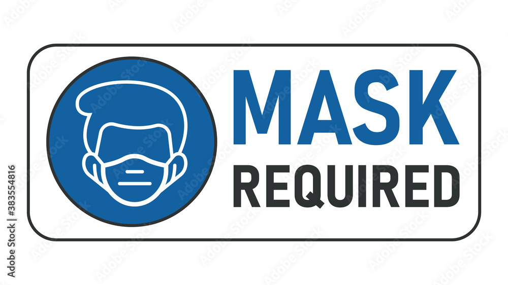 mask required. Silhouette icon of a man wearing a mask to prevent coronavirus