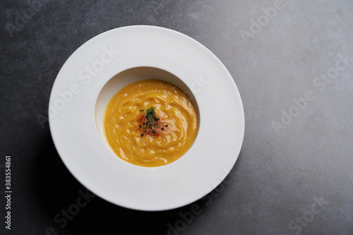 Pumpkin cream soup with spices  Healthy Vegetarian food