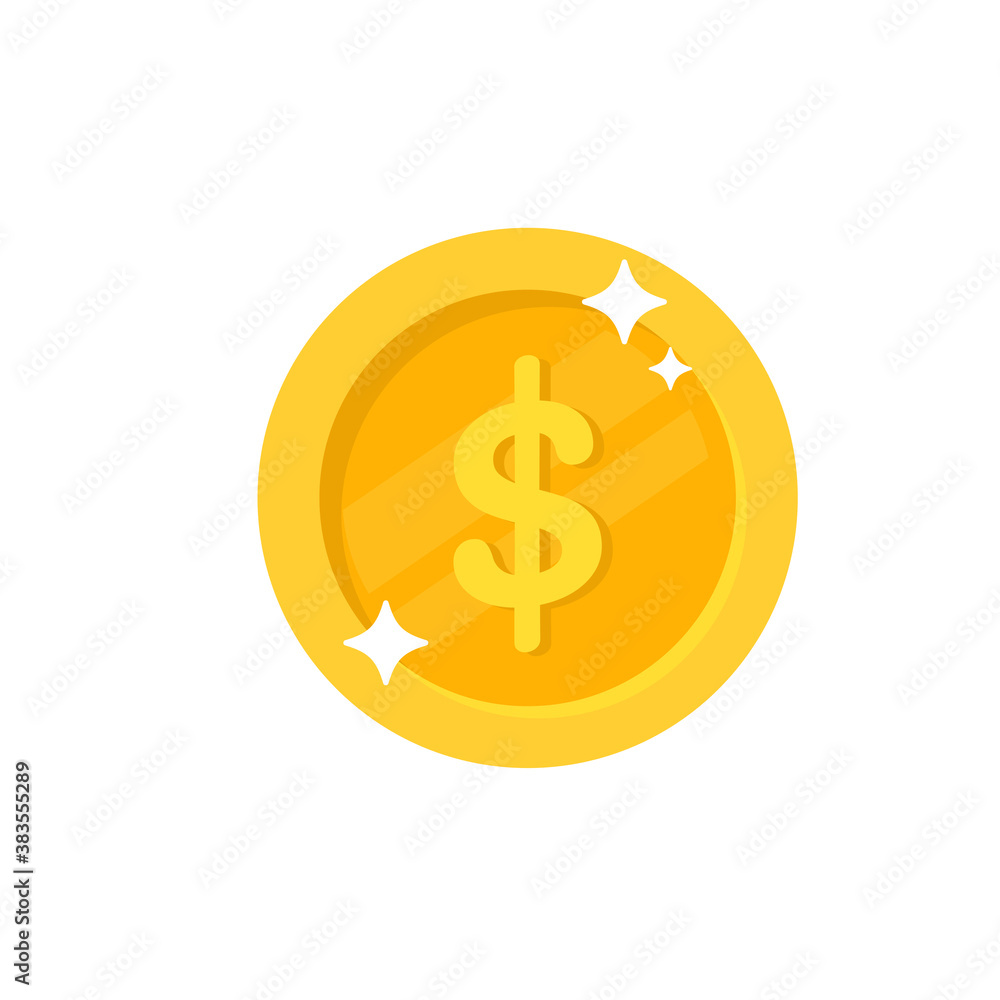 Simple gold dollar coin Money spending ideas Isolated on white background Simple gold dollar coin Money spending ideas Isolated on white background