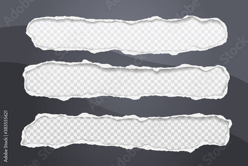 Set of oblong holes composition in black paper with torn edges and soft shadow are on squared, transparent background. Vector illustration
