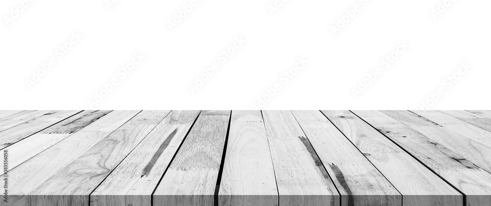 Empty light white wood table top isolate on white background Empty light white wood table top isolate on white background