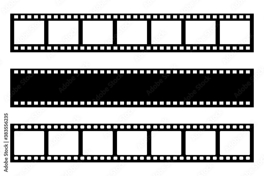 Black film strip isolated on white. Old cinema and photo tape. Retro design element