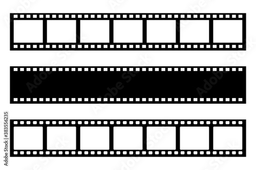 Black film strip isolated on white. Old cinema and photo tape. Retro design element