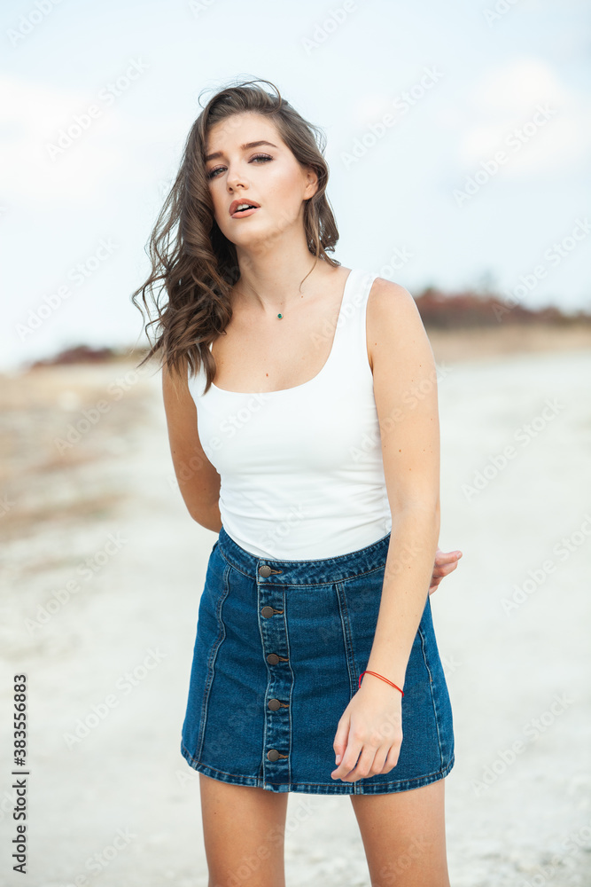 Beauty portrait of female face with natural skin. Beauty portrait of female face. Gorgeous young model woman posing in the city. Wonderful white female. Stylish. Hipster. Russian.