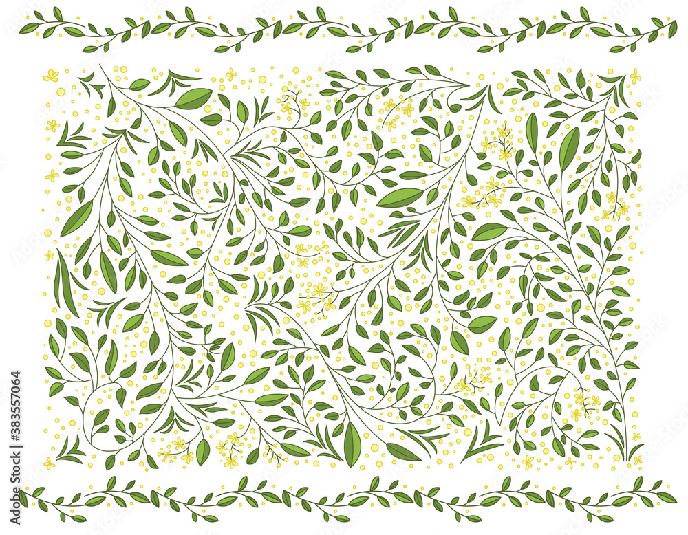 Background of flowers, branches and leaves - Spring season - Stationery vectors