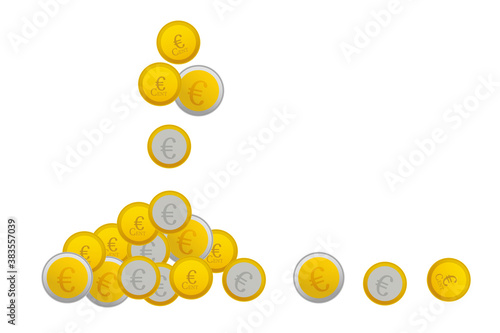 Viele symbolische Euromünzen auf weißem Hintergrund. photo