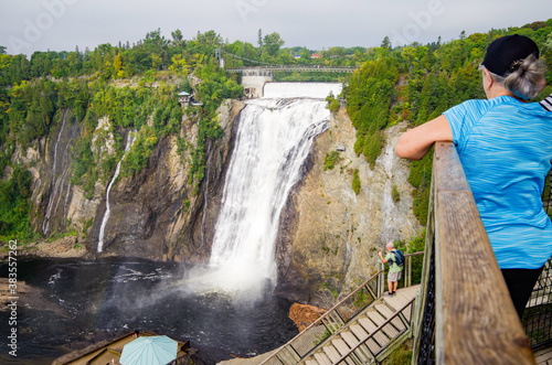 Rocky Face of Montmorency Falls waterfall near Quebec City, Canada, natural landmark and Tourist sightseeing spot in the region photo