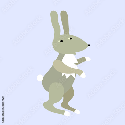 Fototapeta Naklejka Na Ścianę i Meble -  Cute minimalistic grey rabbit on the light blue background. In Scandinavian style. Print for children's clothes, room and etc