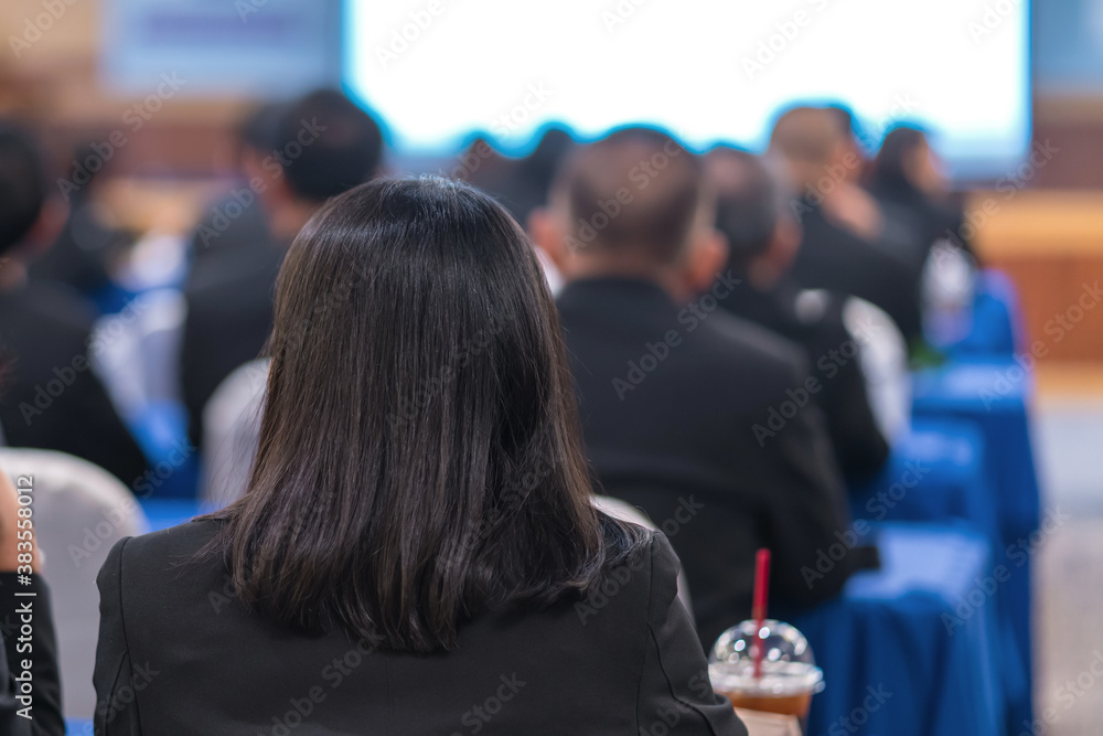 Fototapeta premium business Conference and Presentation in meeting room, Audience listens to speech of the lecturer at conference hall