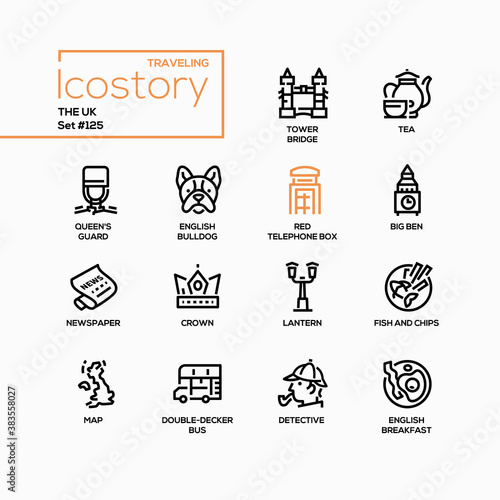 The UK - modern line design style icons set