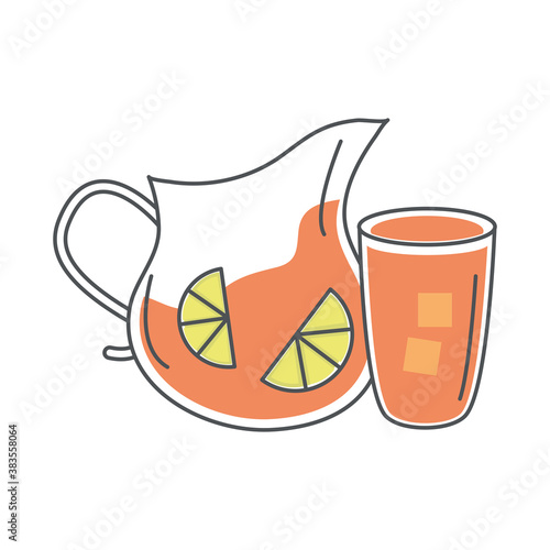tea, glass pitcher cup with sliced lime line and fill