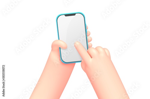 Vector cartoon hands with smart phone, scrolling