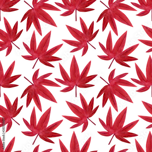 Seamless watercolor pattern with red fall leaves for fabric and decor