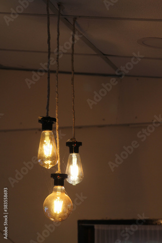 Edison retro LED lamp hanging on the ceiling.