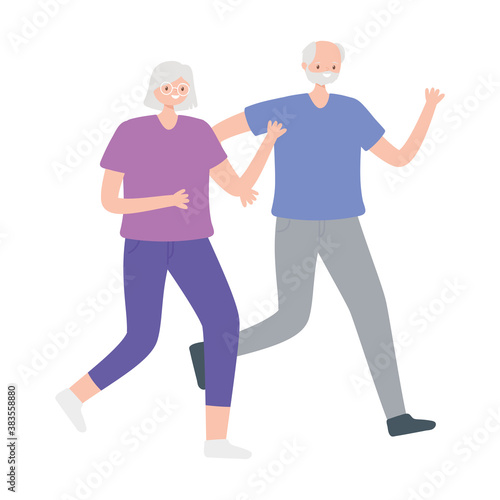 activity seniors, happy older couple walking activity sport