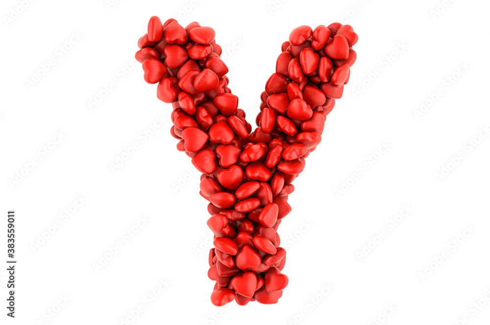 Letter Y from red hearts, 3D rendering Letter Y from red hearts, 3D rendering