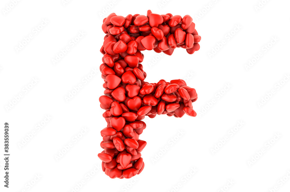 Letter F from red hearts, 3D rendering Letter F from red hearts, 3D rendering