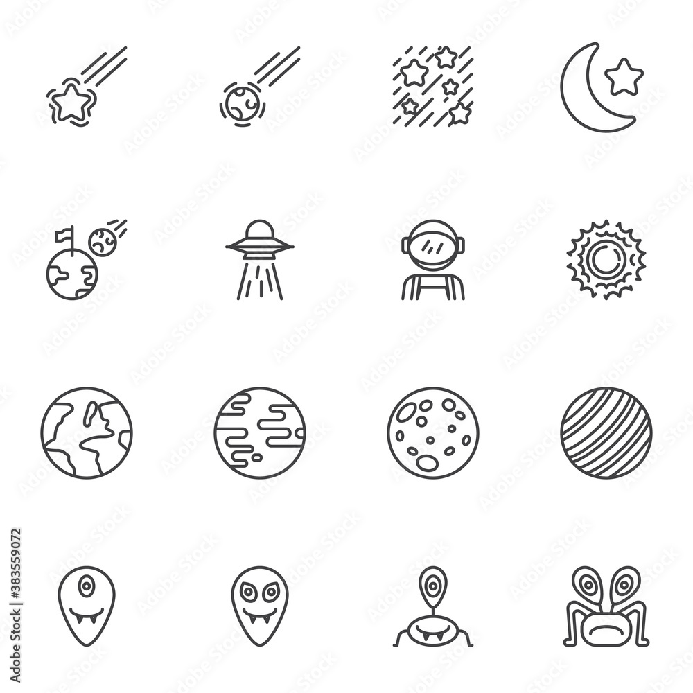 Space related line icons set Space related line icons set
