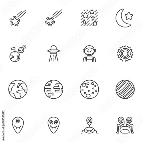 Space related line icons set
