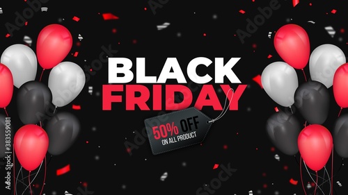 Black Friday web banner template design, Black Friday Sale poster with shiny balloons, Vector illustration. vector background for poster, banners, website, flyers, card