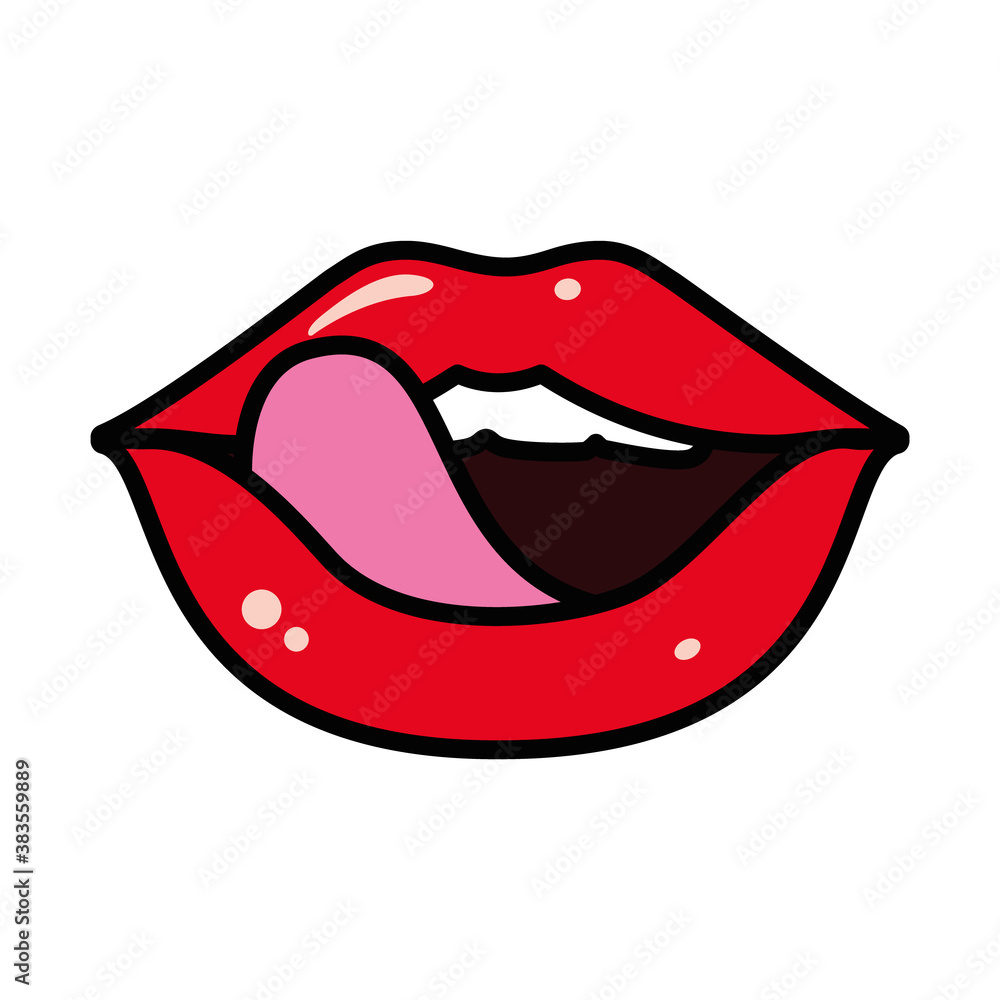 pop art sexy mouth showing the tongue, line and fill style pop art sexy mouth showing the tongue, line and fill style