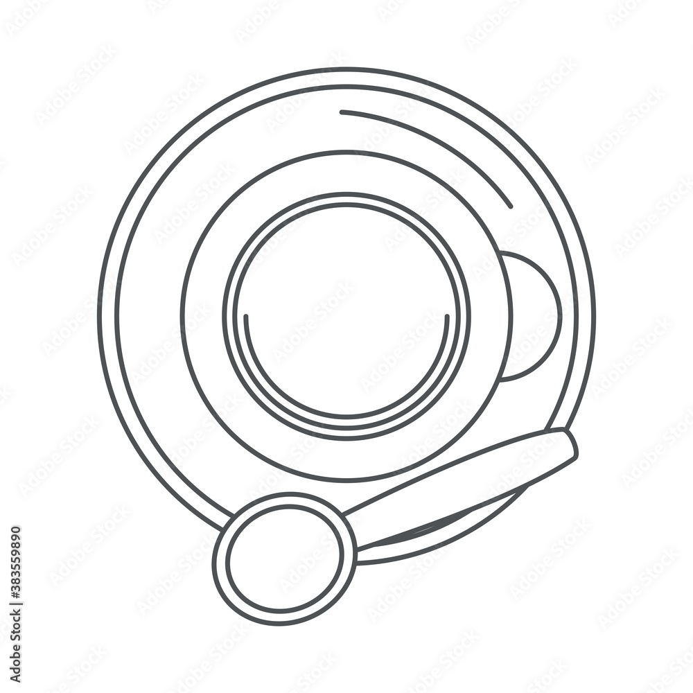 tea, top view cup with spoon on saucer line icon style tea, top view cup with spoon on saucer line icon style