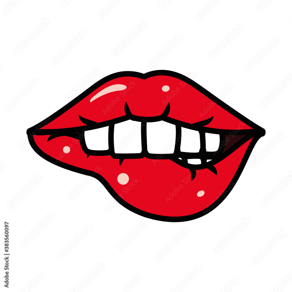 pop art design of Woman Biting Lips icon, line and fill style pop art design of Woman Biting Lips icon, line and fill style