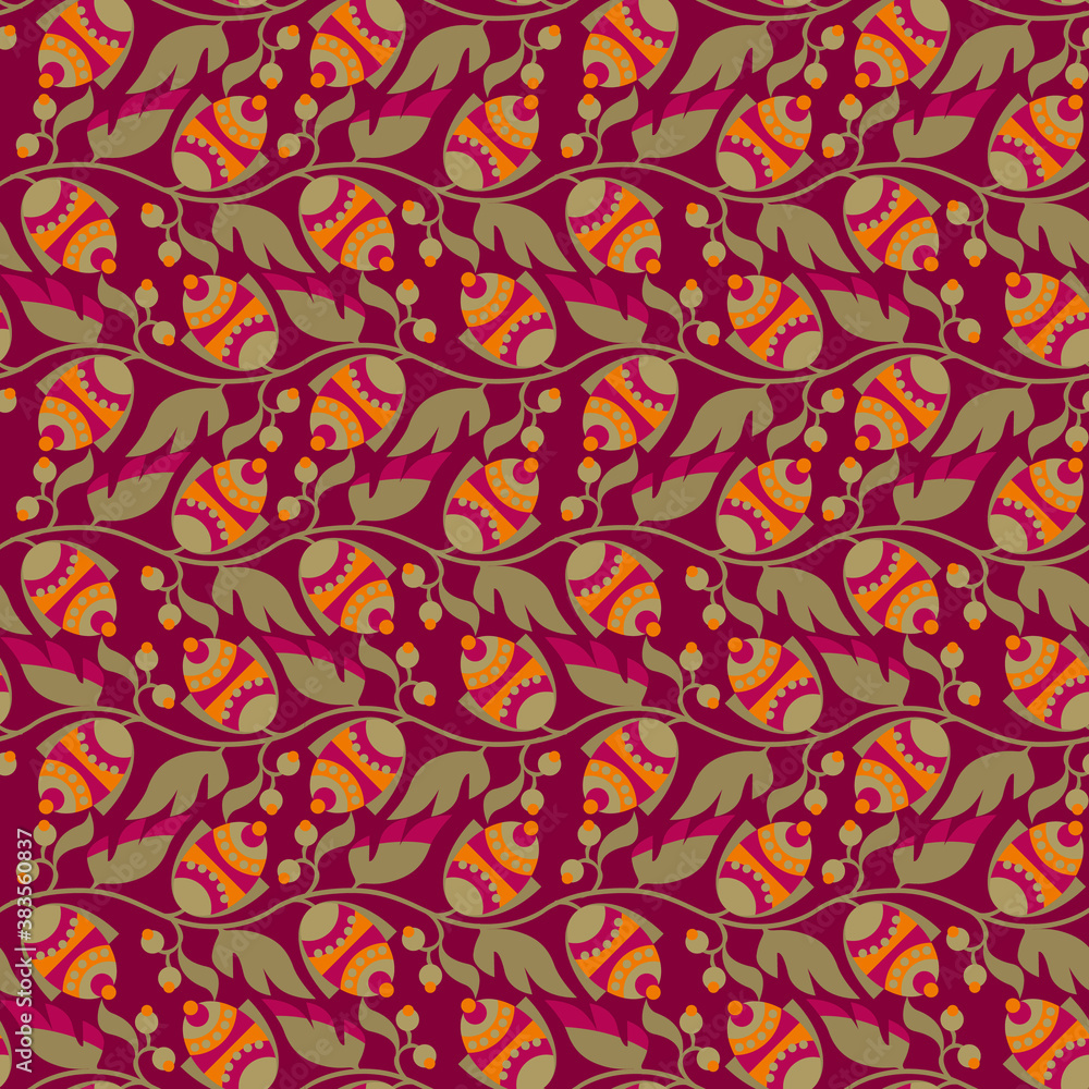 Vivid folk style floral seamless pattern