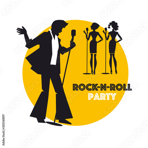 Vintage rock-n-roll singer in karaoke bar