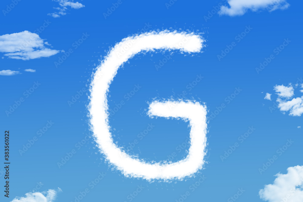 Fototapeta premium Letter G cloud shape on blue sky