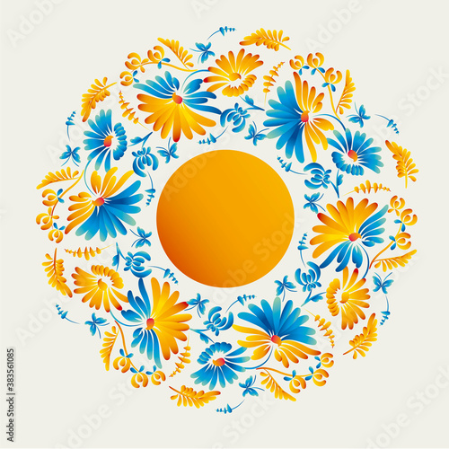 Ukraine traditional folk flowers round wreath