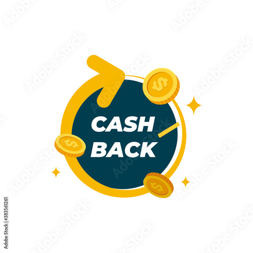 Cashback loyalty program concept. Credit or debit card with returned coins to bank account. Refund money service design. Bonus cash back symbol vector illustration