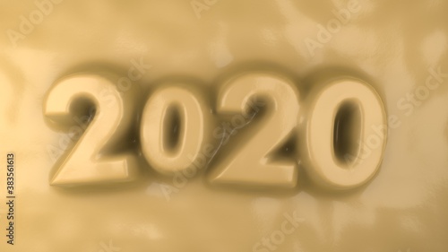 3D rendering of the new year's date 2020. Date on a yellow background. Gelatinous New year. The numbers are arranged randomly and of different sizes. desktop screensaver, new year's composition.