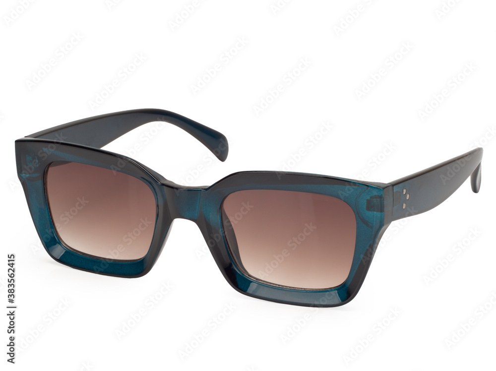 Sunglasses on white background close-up, top view Sunglasses on white background close-up, top view
