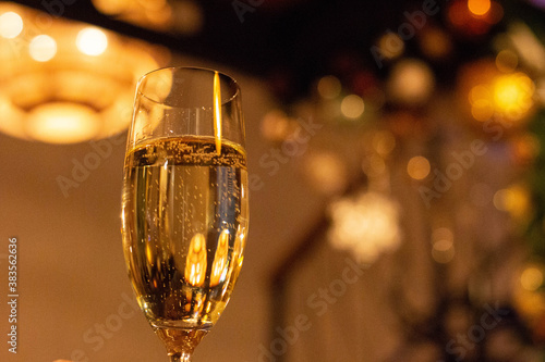 glasses of champagne on christmas background