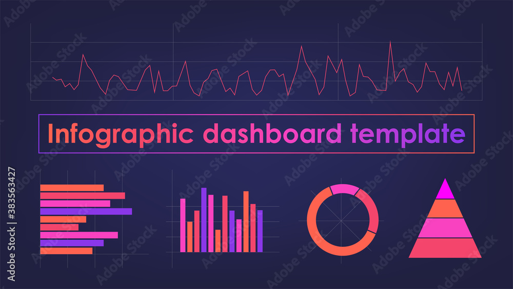 Set of Infographic dashboard template with charts, diagrams elements, online statistics and data analytics.