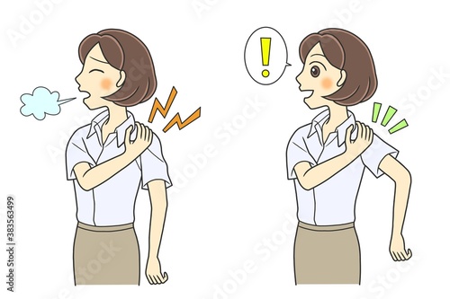 young woman suffering from stiff shoulders