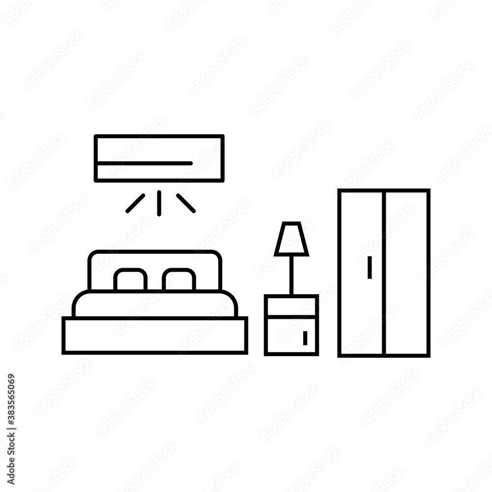 bedroom thin line icon, hotel and sleep, bed sign, vector graphics, A alinear pattern on A on white background bedroom thin line icon, hotel and sleep, bed sign, vector graphics, A alinear pattern on A on white background