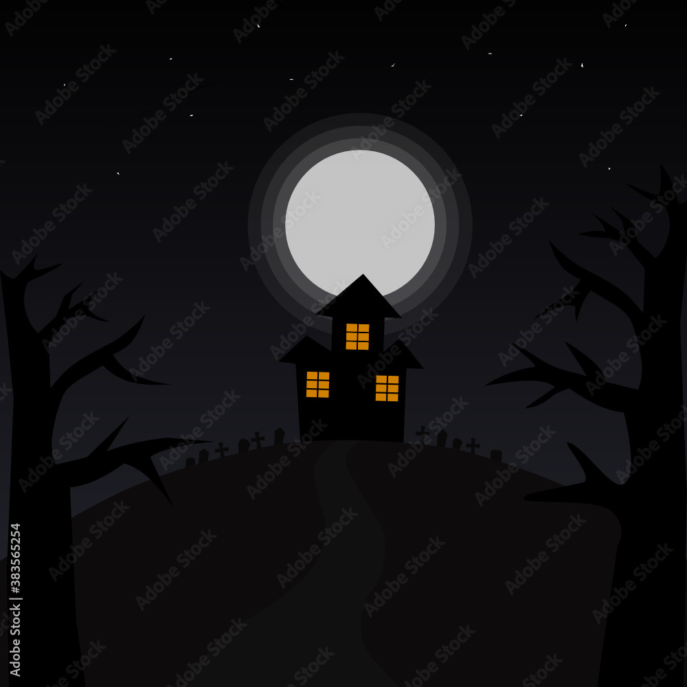 halloween background with house and moon