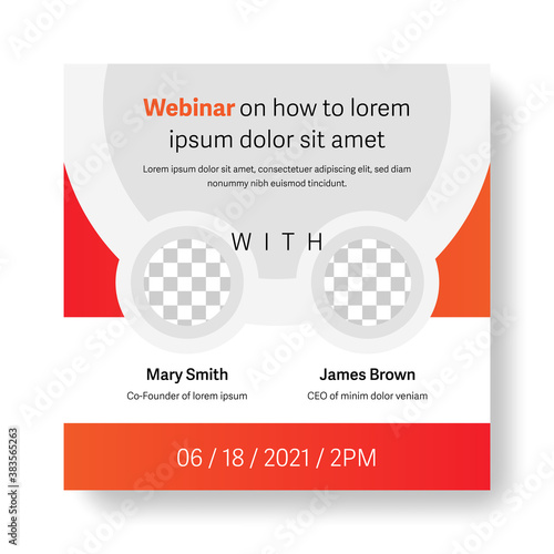 Webinar social media template. Editable square vector banners with place for two photos of lecturers. Promotion of online, remote courses