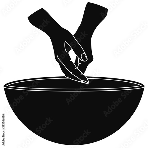 Hand washing over a basin with soap and water vector