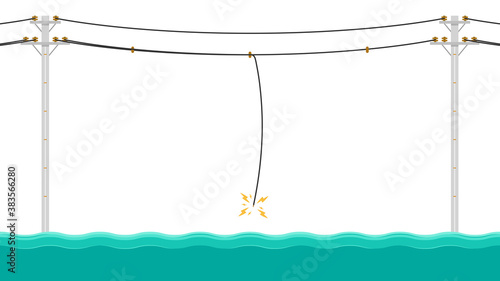 Electric poles flood. Broken electric pole vector. electric pole on white background.