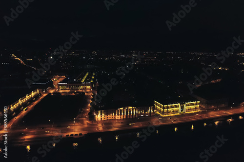 Aerial Townscape of Saint Petersburg City at Night. Kalininsky District